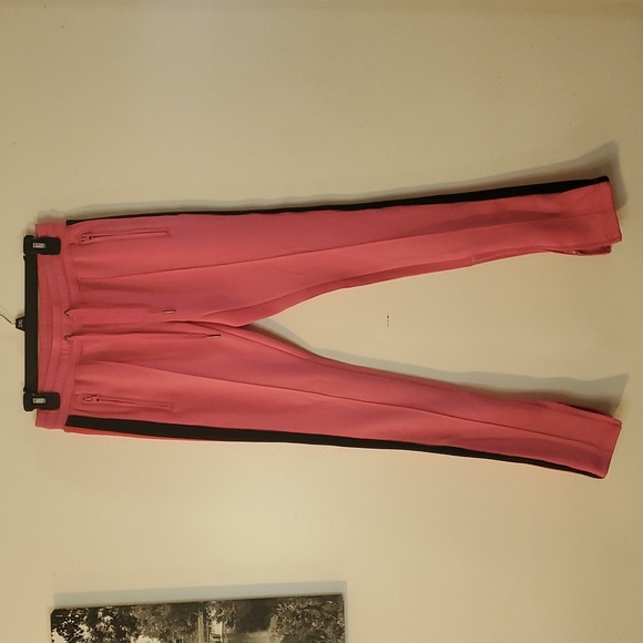 The Set Pink Track Suit Size Small Neo Knit Scuba Fabric Black Red Pink Stripes - Picture 8 of 15